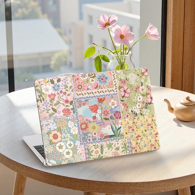 iCasso for MacBook Air 13 inch Case 2020 2019 2018 Release A2337 M1 A2179 A1932, Flower Hard Shell Protective Case for MacBook Air 13.3 inch + Keyboard Cover + Screen Film, Pink