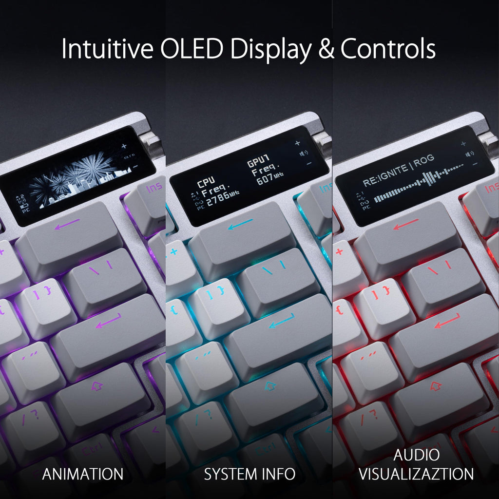 ASUS ROG Azoth Wireless Mechanical Gaming Keyboard – 75% TKL, Tri-Mode Connectivity, Hot Swappable Pre-lubed ROG NX Snow Linear Switches, PBT Keycaps, RGB, OLED Display, PC/Mac Support - White