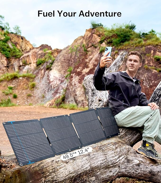 PEAKFLOW 65W Solar Panel,Foldable Portable Solar Panel,25.4% High-Efficiency, 45W PD USB-C Port,QC3.0 USB-A Port,DC5521 Output, Folding IP 68 Waterproof Solar Panels with Carabiners for Camping