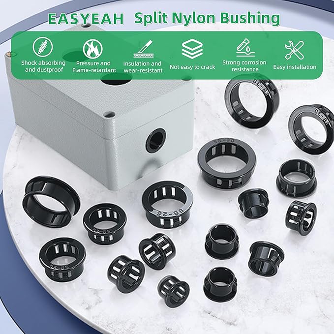 2-1/2"(63mm) Black Snap-in Knockout Insulating Bushing Grommets, Plastic Cable Hole Grommets for Wiring, Round Nylon Snap in Locking Electrical Wire Cord Hose & Tubing Bushings Grommets, 4pcs