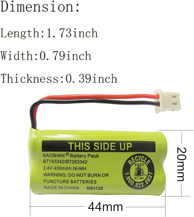 2.4V 400mAh Cordless Home Phone Battery for AT&T BT162342 BT-162342 BT166342 BT-166342 BT266342 BT-266342 BT183342 BT-183342 BT283342 BT-283342 VTech CS6329 CS6114 CS6419(Pack of 2)