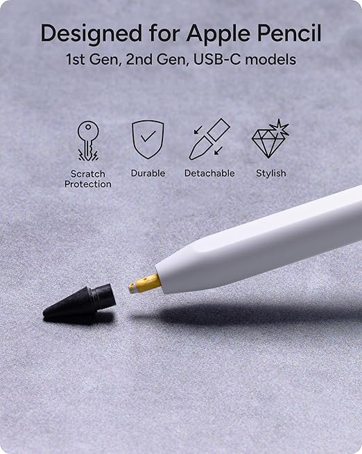ZAGG Replacement Tips for Apple Pencil 1st Gen, 2nd Gen, & USB-C - Pack of 4, Smooth Writing, Perfect Friction, Black