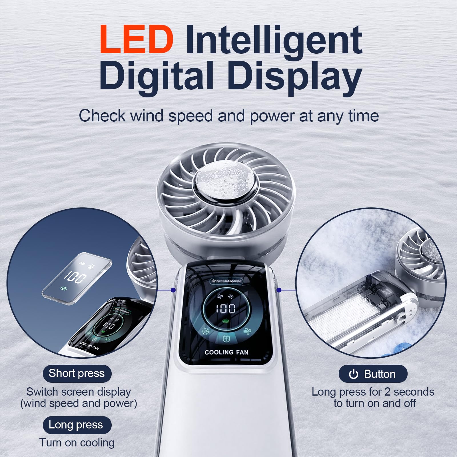 GZEduld Personal Handheld Fan with Stand & Lanyard, 5000mAh USB-C Rechargeable Battery, 12H Runtime 5-Speed LED Display Mini Cool Fan for Travel Beach Concerts Outdoor Events（4 Colors Available）