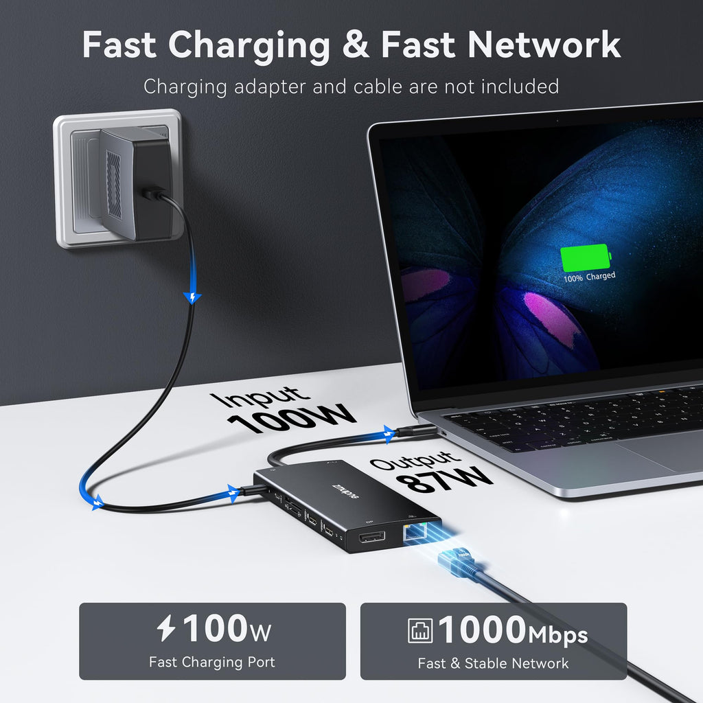 USB C Laptop Docking Station Dual Monitor 4K HDMI+8K DP for Dell HP