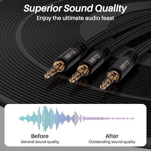 1/8 Inch TRS Stereo Y Splitter Cable 2FT, 3.5mm Male to 2-Male Y-Splitter Stereo Audio Cable, for Cell Phone PC Laptop, Speaker, Headphones, Suitable for Switching or Two Sets of Speakers