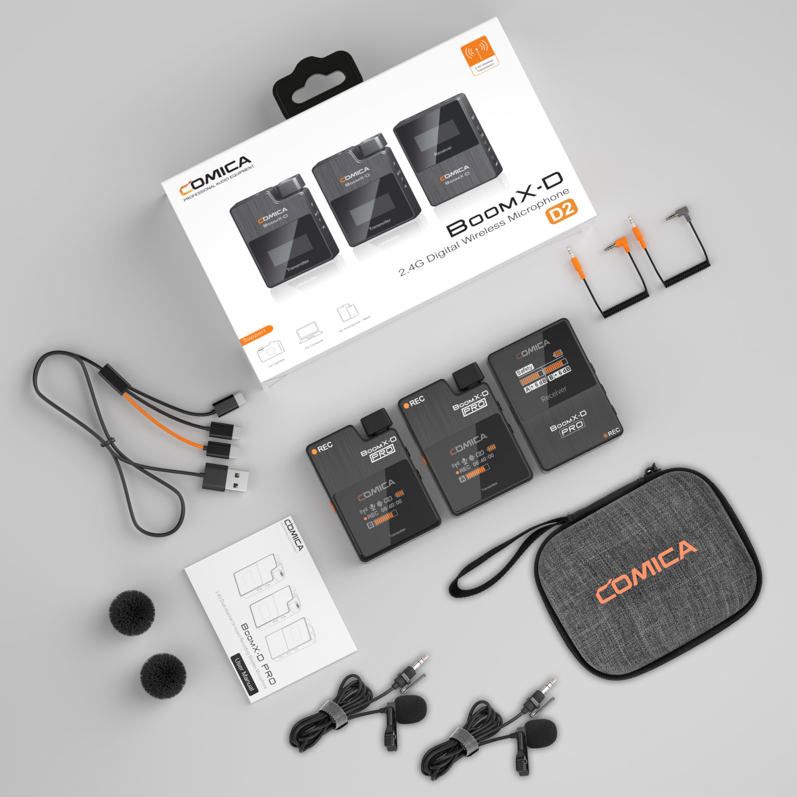 COMICA BoomX-D2 PRO Wireless Lavalier Microphone for iPhone Android Camera