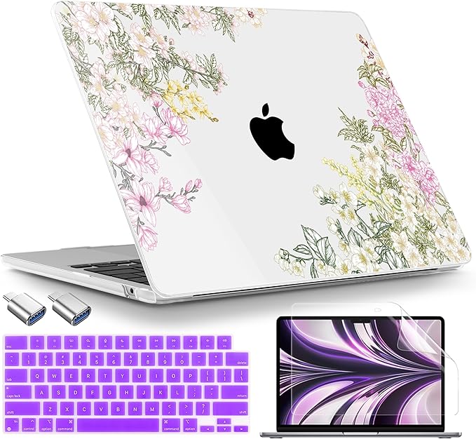 TWOLSKOO Compatible with M4 MacBook Air 13.6 inch Case 2025-2022 Release M4 A3240 M3 A3113 M2 A2681, Plastic Hard Shell & Keyboard Cover & Type C Adapter & Screen Protector, Mobilnoe