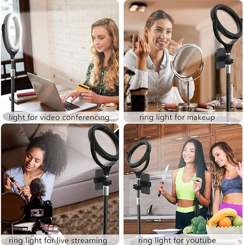 8 inch Desk Ring Light with Stand for for Video Conference,Adjustable Zoom Lighting for Computer, Circle Light for Video Recording, Video Calls, Online Class, Live Streaming, Podcast