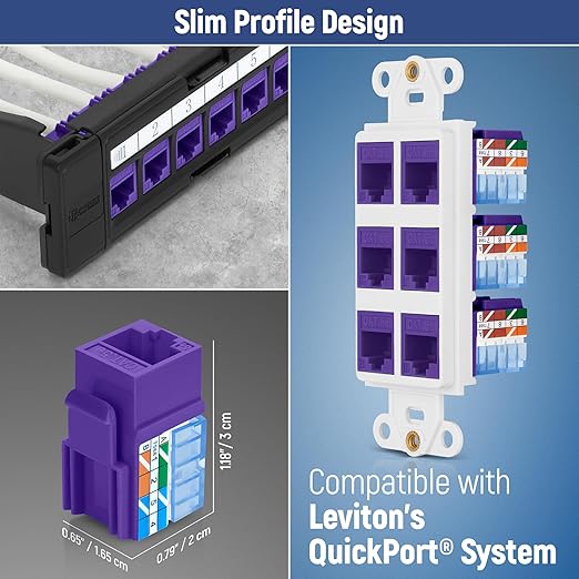 Everest 90° Angled RJ45 Cat5e Keystone Jacks 50-Pack in Purple - Slim Profile Female RJ45 Connectors - Cat 5e Keystone Jack - Compatible with 90° Angled Speed Termination Tool - easyJACK (B094WB91H3)