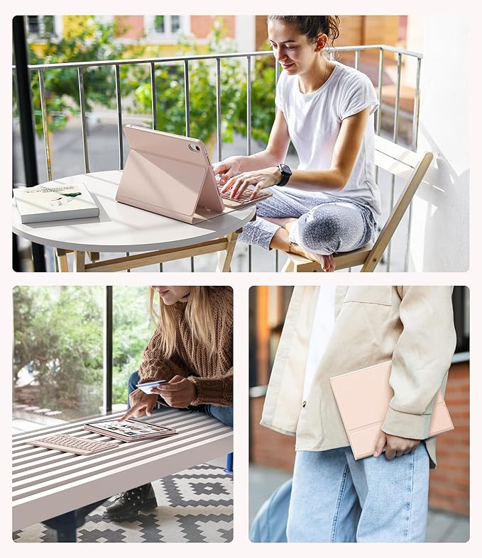 CHESONA Keyboard Case for iPad (A16) 11th/10th Generation (2025/2022), Detachable Wireless Keyboard, Stand Folio Keyboard Cover with Pencil Holder, Thin & Light (Pale Pink)