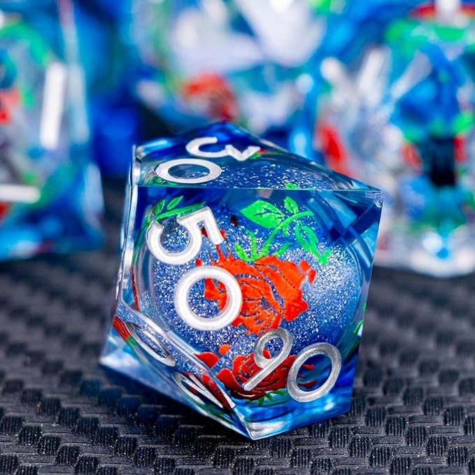 ARUOHHA Liquid Core DND Dice Set, Vampire Sharp Edged Dragons Dice Compatible with D&D RPG Role Playing Games, Resin Blood Red Polyhedral Dungeons D and D Dice with Gift Box D20 D12 D10 D8 D6 D4