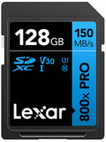 Lexar 128GB 800x PRO SD Memory Card, 150MB/s Read, 4K, V30, U3, UHS-I