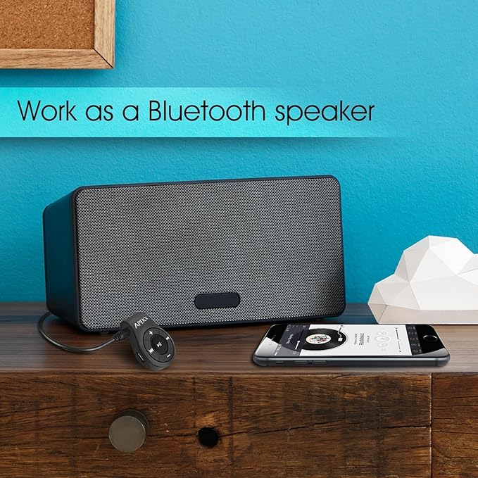 APEKX Clip Bluetooth Audio Adapter for Headphones, Headset, Speaker, Wireless Receiver with MIC for Hands-Released Call and Music