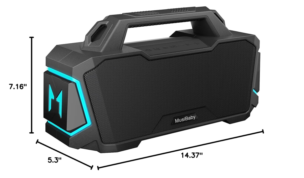 Musibaby 80W Portable Bluetooth Speaker, Loud Bass, IPX6 Waterproof, Black