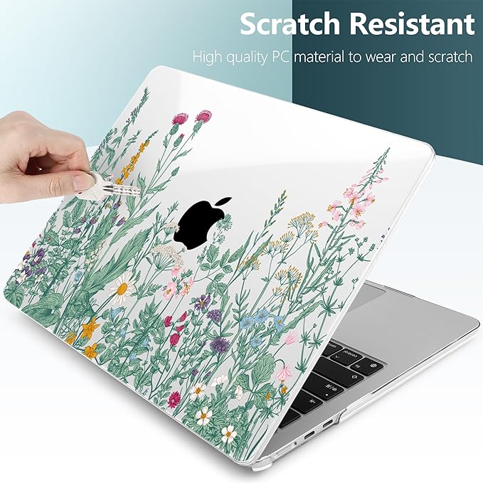 TWOLSKOO for M4 MacBook Air 13.6 inch Case 2025-2022 Release M4 A3240 M3 A3113 M2 A2681, Plastic Hard Shell & Screen Protector & Keyboard Cover & Trackpad Film, Botanical Illustration