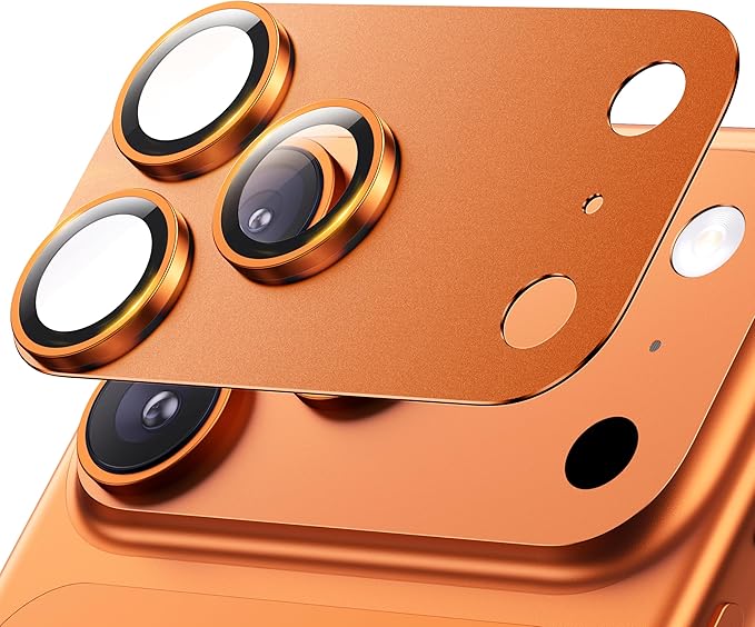 Hoerrye for iPhone 17 Pro Max Camera Lens Protector - [12FT Shatterproof Military Grade] [Strong Adsorption] 9H+ Tempered Glass Camera Screen Full Protective Cover Case Friendly,Cosmic Orange