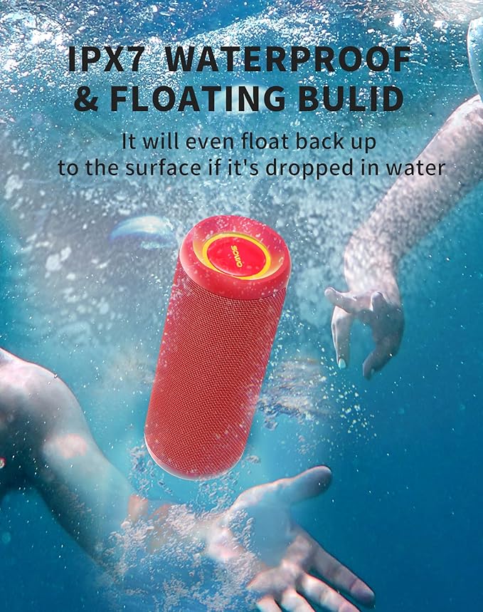 SOWO Portable Bluetooth Speaker, Waterproof IPX7, 25W Loud Wirelss Speaker with Big Audio and Punchy Bass, Outdoor Bluetooth for Party, Beach, Travel, Girls Gifts - Red
