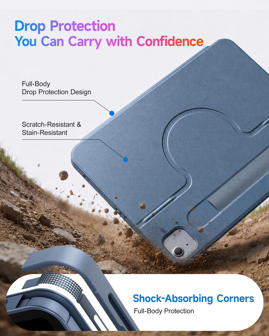 Rotating & Detachable Keyboard Case for iPad Air 11 inch M4/M3/M2,Air 5th/4th gen & iPad Pro 11" 1st/2nd/3rd/4th generation,Adjustable Stand,Stylus Slot,Trackpad,Backlit,Full Protection Cover,Blue