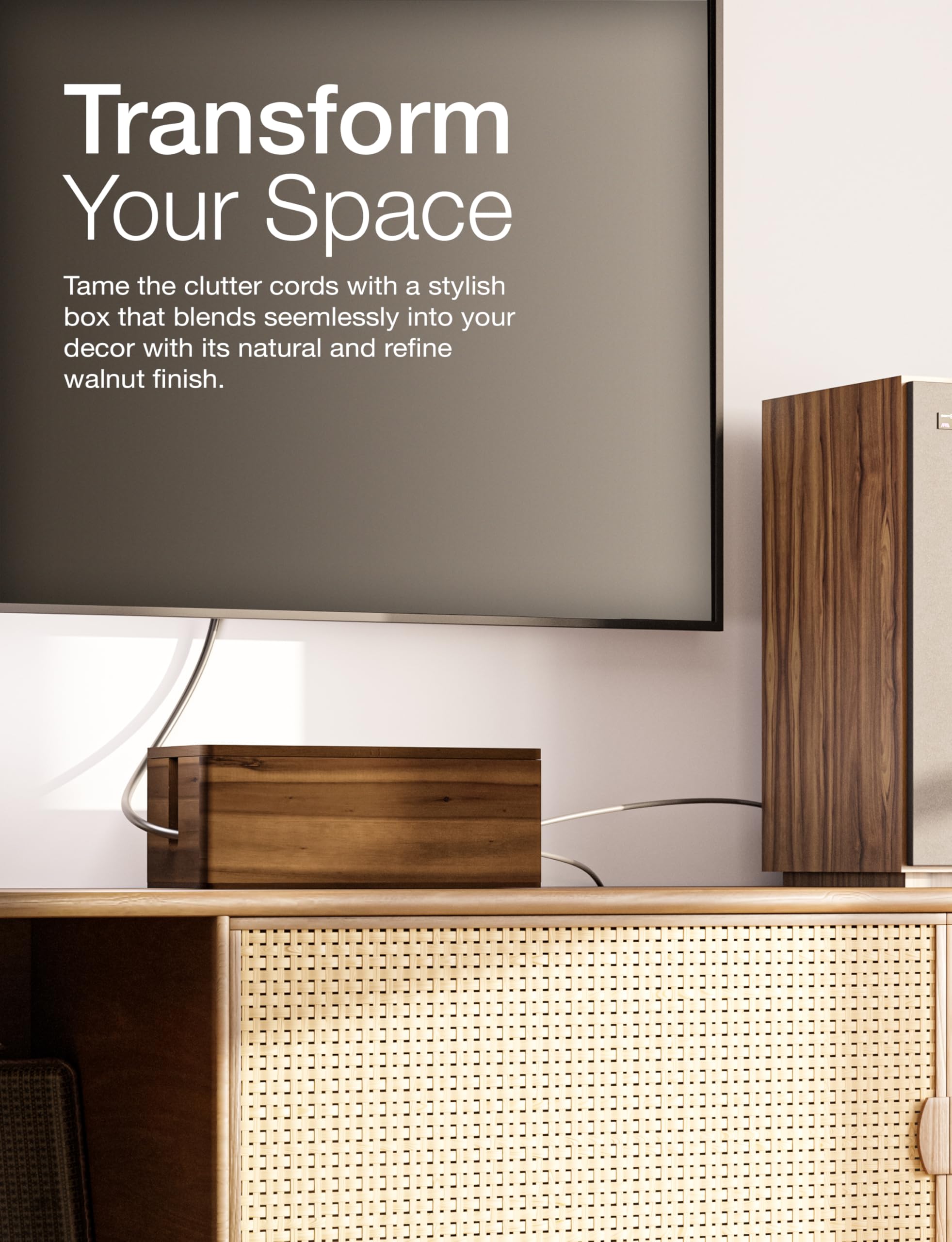 TIDITA Acacia Wood Large Cable Management Box Round Edge - 16" L Wooden Power Strip Box, Surge Protector Box - Cable Hider Box for Office, Living Room - 2 Open Slots, Magnetic Lid (Walnut Color)