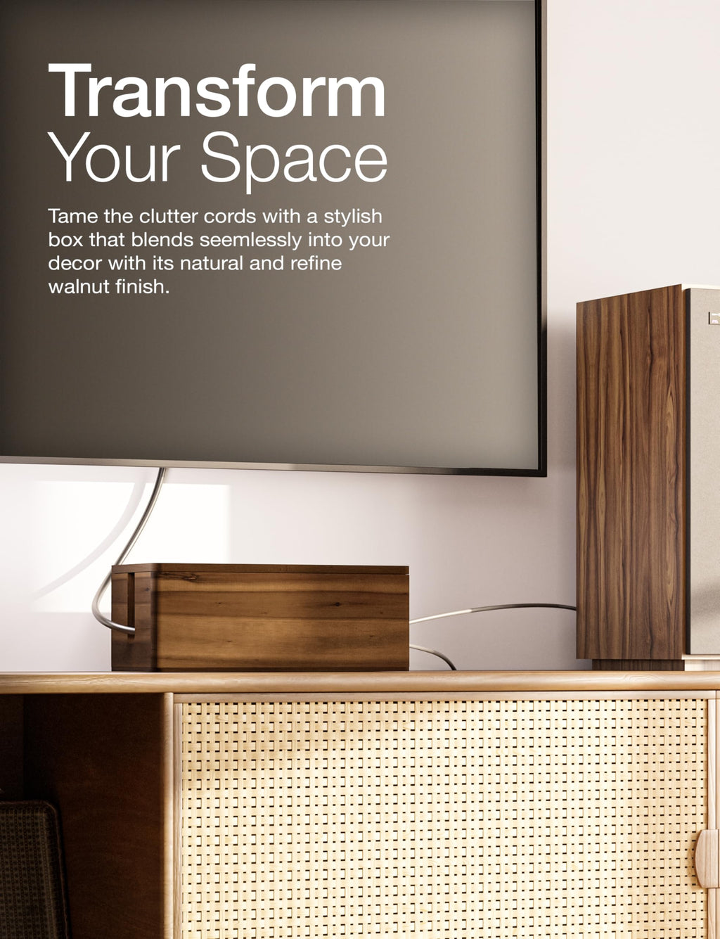 TIDITA Acacia Wood Large Cable Management Box Round Edge - 16" L Wooden Power Strip Box, Surge Protector Box - Cable Hider Box for Office, Living Room - 2 Open Slots, Magnetic Lid (Walnut Color)