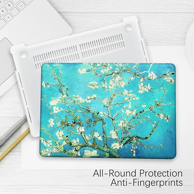 Berkin Arts Compatible with MacBook Air 13 inch Cover, 2022-2018 Release A1932 with Touch ID with Keyboard Cover & Screen Protector Cloisonnism (Almond Blossom by Van Gogh)