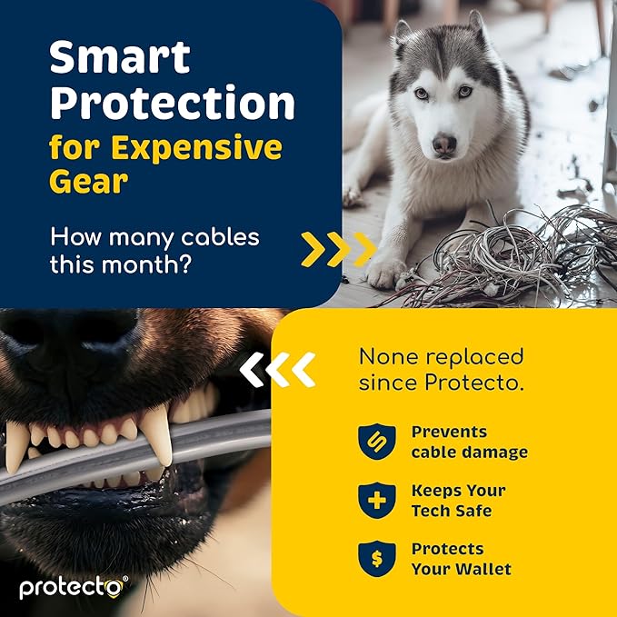 PROTECTO 2-Pack Heavy Duty Cord Protectors from Pets No Chew Solution, 10ft Easy to Use Dog & Cat Cord Protector, Clear & Odorless Critter Cord Covers for Pets, Power Audio Video Wire Protector Tubing