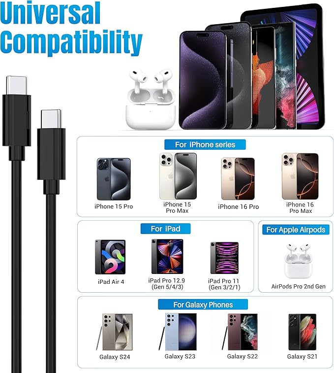 Phone 15 16 Charger, 2-Pack 30W Super Fast Charging, USB C Block Type C Cable Cord 10ft for iPhone 16,16 Plus,16 Pro,16 Pro Max, iPhone15, iPad Pro 12.9/11, Galaxy S24,S23 S22 S21