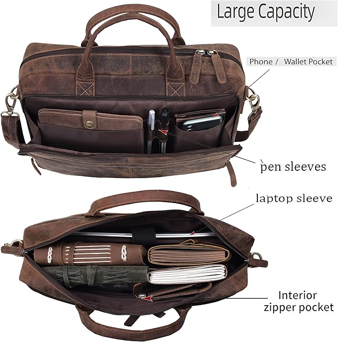 VC VINTAGE COUTURE Leather briefcase bag for men Leather Laptop Bags For Men and Women Travel Messenger Bag