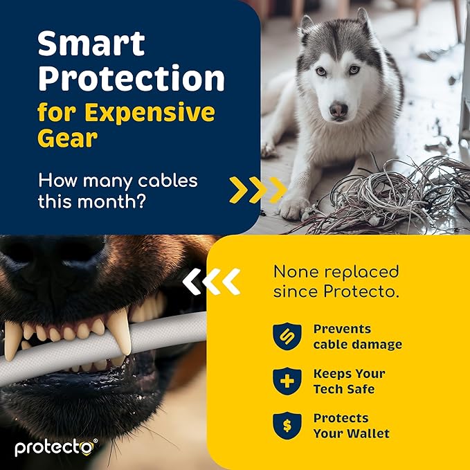 PROTECTO Heavy Duty Dog & Cat Cord Protector 10ft Easy-to-Use Critter Cord Cover for Pet Clear Odorless White Color Cord Protectors from Pets No Chew Solution Power Audio & Video Wire Protector Tubing