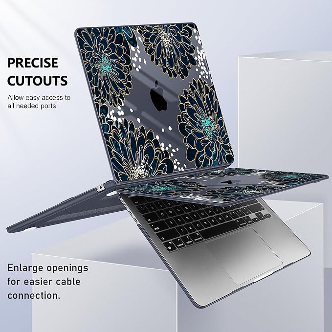 Case for MacBook Air 15 Inch 2025 2024 2023 Release M4 A3241 M3 A3114 M2 A2941, Hard Shell with Screen Protector & Keyboard Cover, Compatible with Touch ID, Luxury Floral