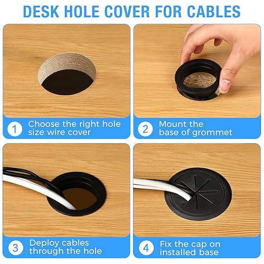 Desk Grommet 2-3/8" (60 mm), Desk Hole Cover for Cables Coffee, Cable Grommet ABS Plastic, Desk Hole Grommet for Office and Home Table Cable, Detachable & Flexible Cable Cord Organizer-2 Pcs