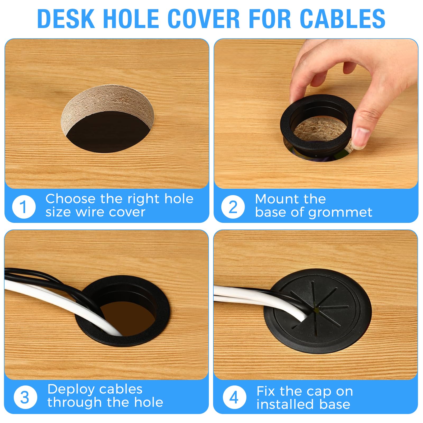 BOPOREAE 2 Pcs Desk Grommet 2-1/16" (53mm), Desk Hole Cover for Cables