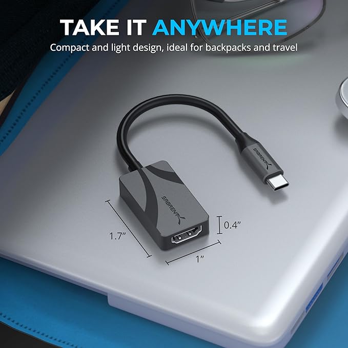 SABRENT, HDMI to USB C Adapter, USBC to HDMI Adapter 4K 60Hz, Thunderbolt Compatible for MacBook Pro/Air, iPhone 15/16, S23/24, Laptops, Tablets, Aluminum Design (DA-CH4K)