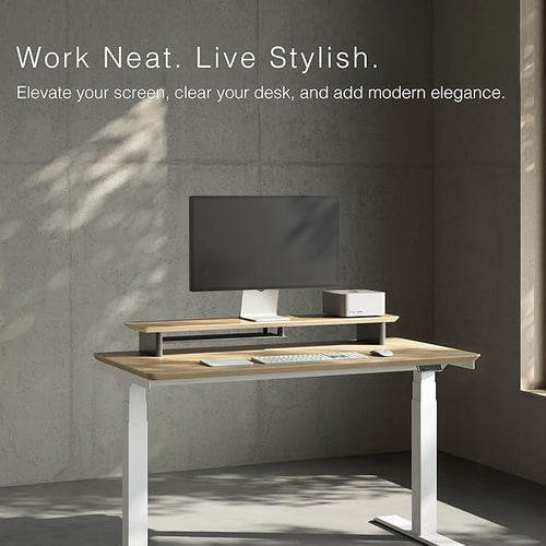 amesoba White Oak Dual‑Tier Ergonomic Desk Setup – Modern Wooden Monitor Stand & Workspace Riser, Home Office & Minimalist Aesthetic (White Oak, Large)