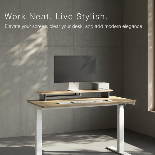 amesoba White Oak Dual‑Tier Ergonomic Desk Setup – Modern Wooden Monitor Stand & Workspace Riser, Home Office & Minimalist Aesthetic (White Oak, Large)