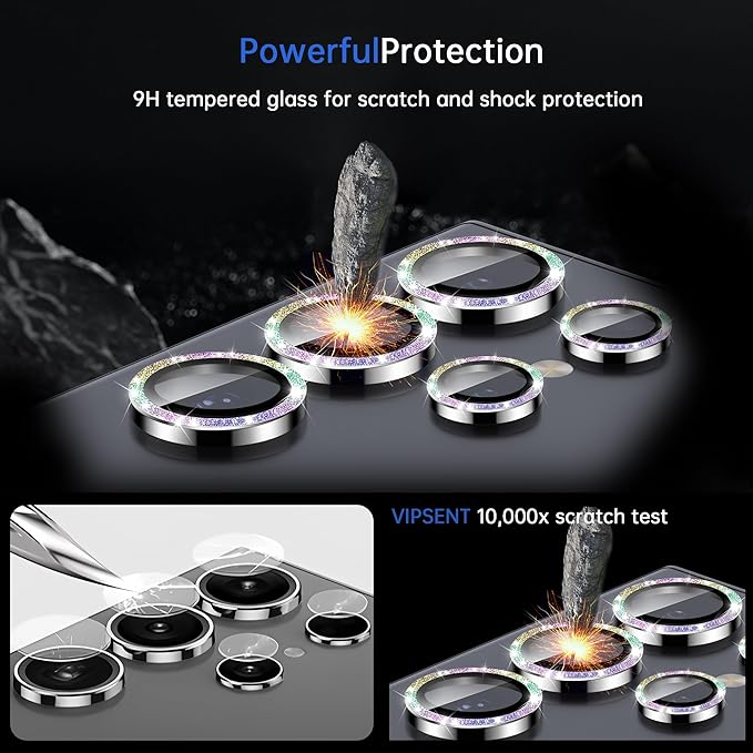 For Samsung Galaxy S23 Ultra Camera Lens Protector, Individual Lens Protector, Ultra HD 9H Tempered Glass Screen Protective Cover, Anti-scratch, Military Grade Drop Protection 2 Set. (Glitter Colorful, S23 Ultra)