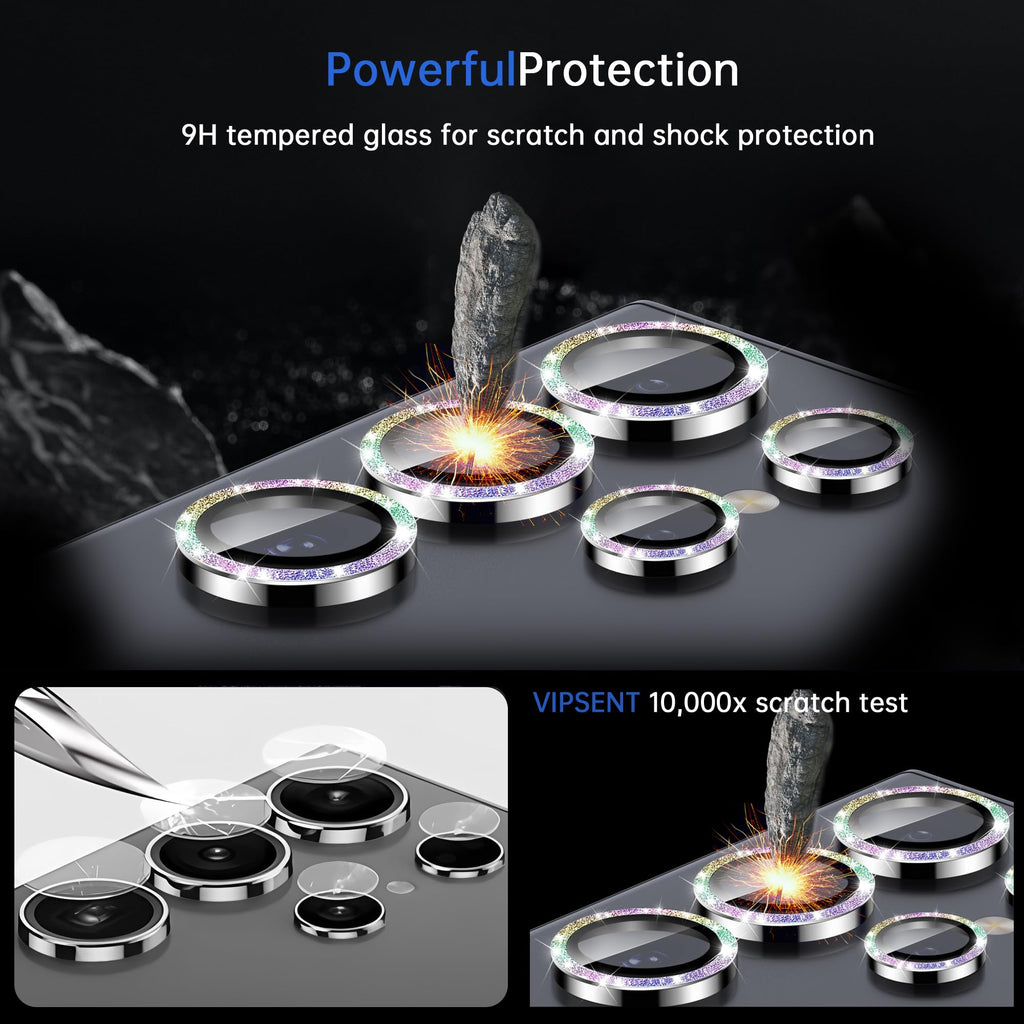 VIPSENT For Samsung Galaxy S25 Ultra Camera Lens Protector, Individual Lens Protector, Ultra HD 9H Tempered Glass Screen Protective Cover, Anti-scratch, Military Grade Drop Protection 2 Set. (Glitter Colorful, S25 Ultra)