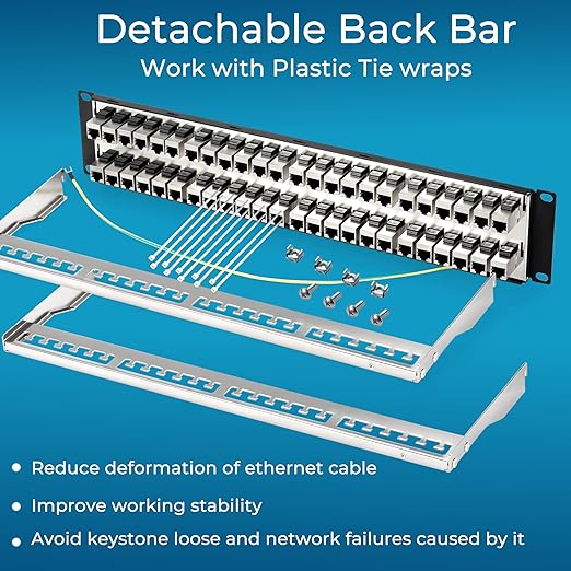 Rapink 48 Port Cat6A Patch Panel with Inline Keystone 10G Support, Shielded STP, 1U Network Patch Panel for Cat7, Cat6, Cat6A, Cat5e