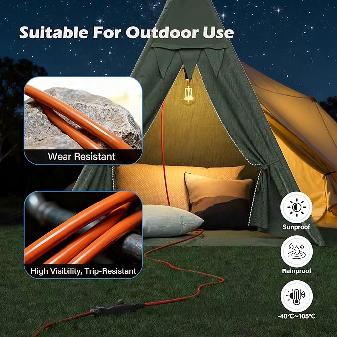 90 Degree 2 Prong Polarized Outdoor Power Extension Cord 50 FT, Angled Low-Profile Plug, 16 Gauge 125V SJTW Waterproof Long Cable for Home Office Lawnmower Garden Tools Lights, ETL+Ties-Bright Orange