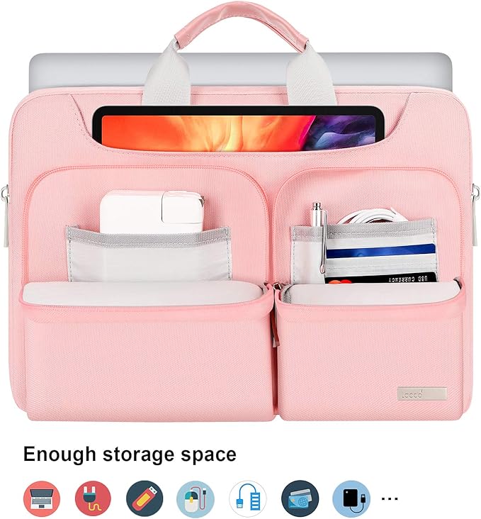 Lacdo 360° Protective Laptop Shoulder Bag, 15-15.6 inch Laptop Sleeve Case for Acer HP Lenovo Dell ASUS Laptop, Acer Aspire, HP Pavilion, Dell Inspiron, Lenovo IdeaPad,ASUS ZenBook Computer Bag, Pink