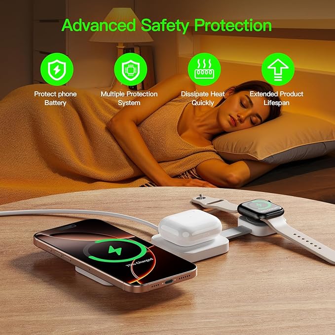 2025 3 in 1 Wireless Charging Station for Apple Multple Devices - Foldable Magnetic Wireless Charger Dock -Travel 20W Charging Pad for iPhone 16 15 14 13 12 Pro/Pro Max/Plus/Watch & Airpods All Series