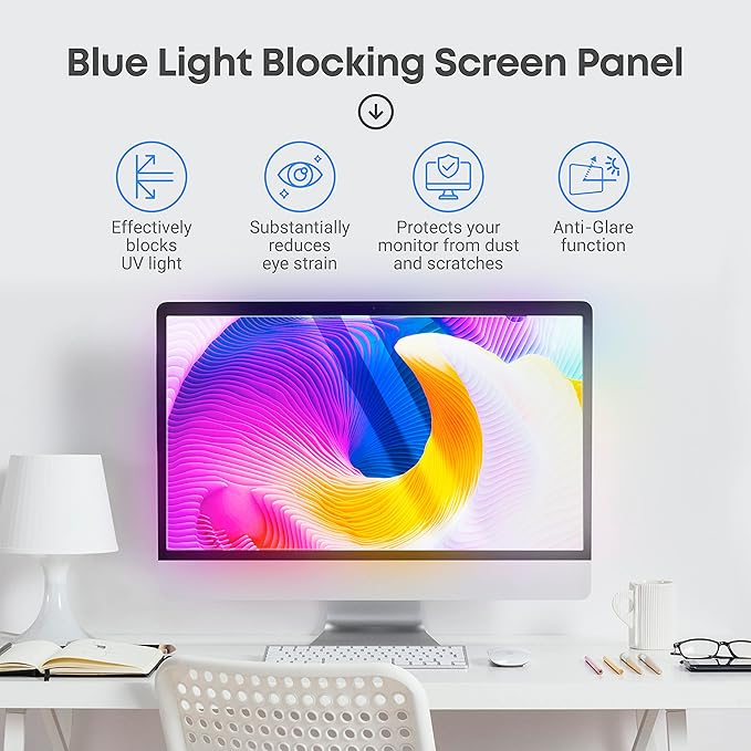 23.6 inch Blue Light Blocking Screen Protector Panel for 16:9 Widescreen Computer Monitor and Laptop - PC Anti-UV Eye Protection Filter Film - Anti-Scratch Diagonal Frame Shield [2 Pack]
