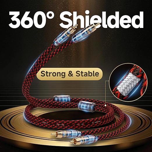 TODN RCA Stereo Cable Audiophile HiFi Interconnect Shielded RCA Cables for Home Audio Systems (16.4ft/5m, 1 Pair)