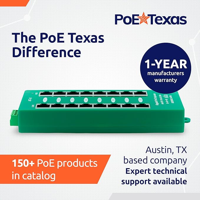 PoE Texas 8 Port PoE/PoE+ Active Mode A Injector with 56V 120W Power Supply - Add PoE+ to Any Switch or Router - 802.3at/af Compliant PoE Midspan for WiFi Access Points, IP Cameras, VoIP Phones