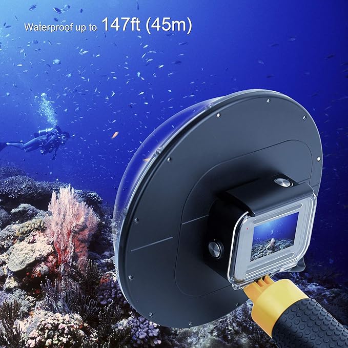Dome Port for GoPro Hero 8 Black, Dome Port Lens with Waterproof Housing Case Shutter Trigger Floating Hand Grip for Hero 8 Black Snorkeling Diving Underwater Photography