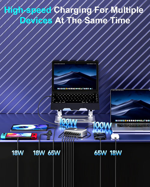 440W USB C Fast Charger Block, Multi-port USB Charging Station, GaN Ⅲ Double 100W PD PPS Port Fast Charging Station for Multiple Devices,Laptop Wall Charger Compatible with MacBook, iPhone 17,iPad etc