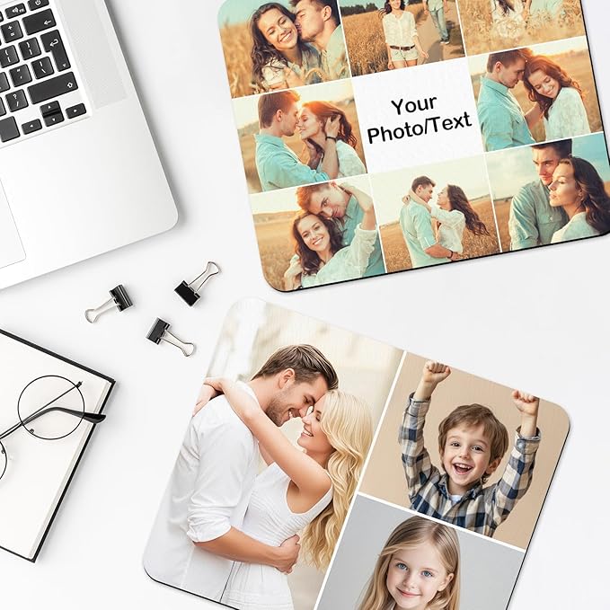 Custom Mouse Pad, Personalized Mouse Pad with Photo & Text, Neoprene Mouse Mat for Laptop Computer Office Desk, Mousepad Small with Anti-Slip Rubber Base