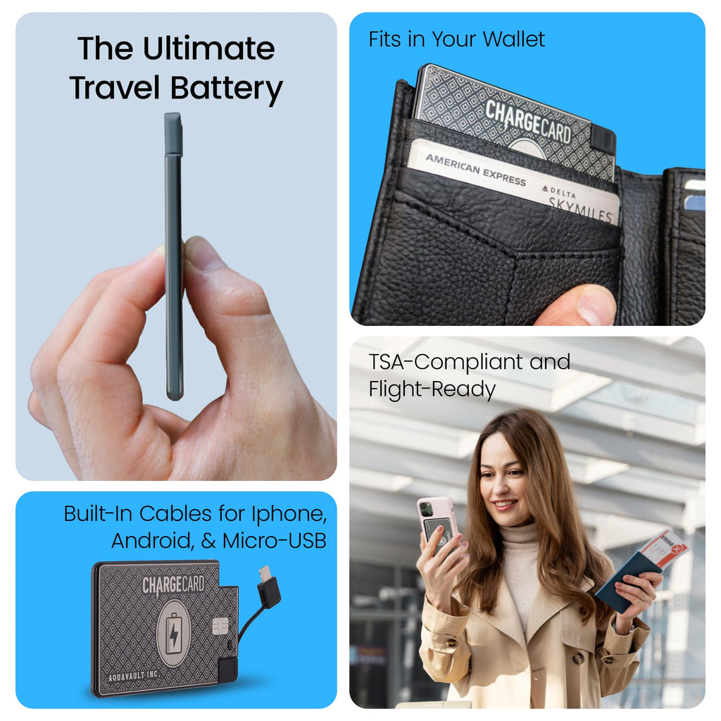 AquaVault ChargeCard Ultra Thin Power Bank 2300mAh Credit Card Size Charger