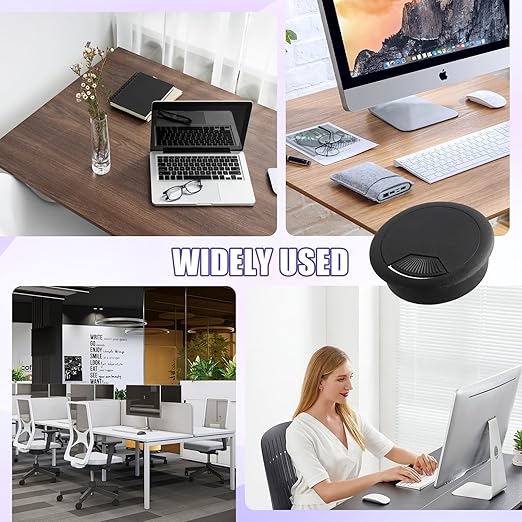 12 Desk Grommet, Desk Hole Cover, Large Capacity, Detachable and Adjustable Cable Organizer, Suitable for Organizing Home and Office Cables (Black, 2 Inches)