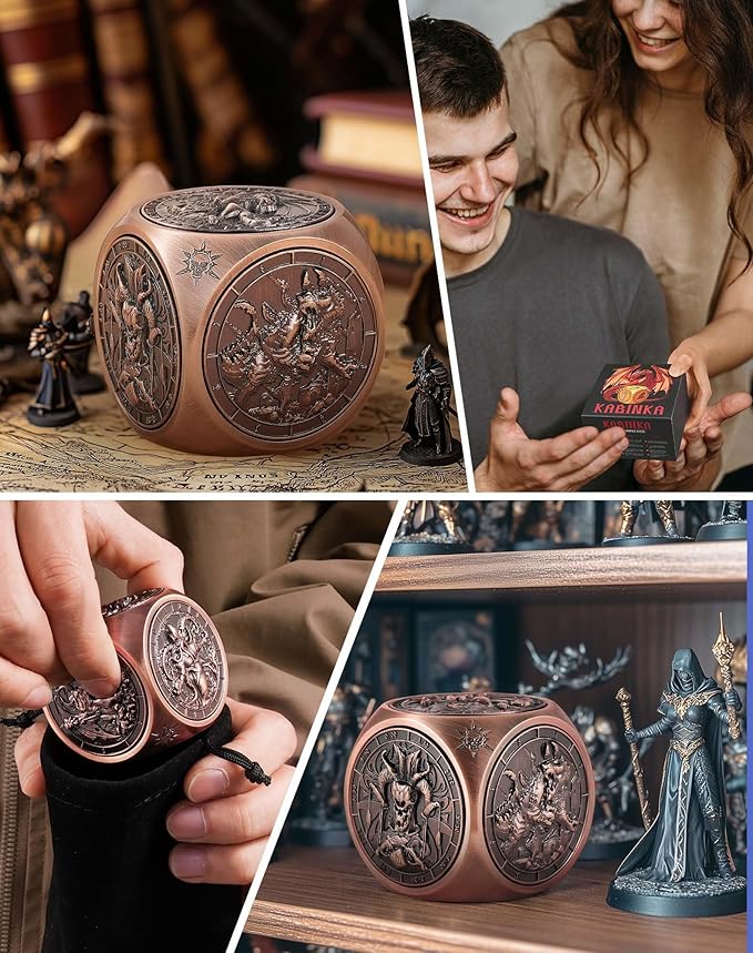 Kabinka Spinner Dice for 7 in 1 DND Dice Set, Unique Metal Dice for Dungeons and Dragons RPG Role Playing Gaming (Red Copper)